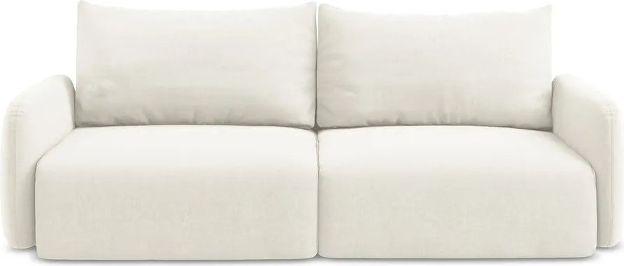Kremowa aksamitna rozkładana sofa ze schowkiem 238 cm Kalena – Makamii