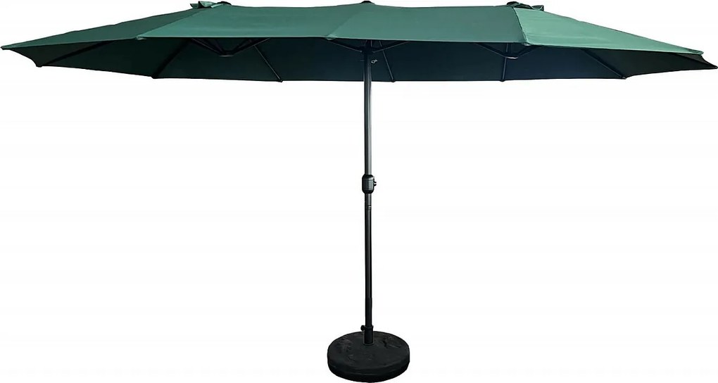Podwójny parasol ogrodowy TILIA w kolorze ciemnozielonym waga 12,3 kg wymiary 460x270x245 cm