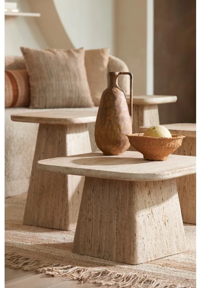 Beżowy stolik z kamiennym blatem 60x60 cm Kepami – Light &amp; Living