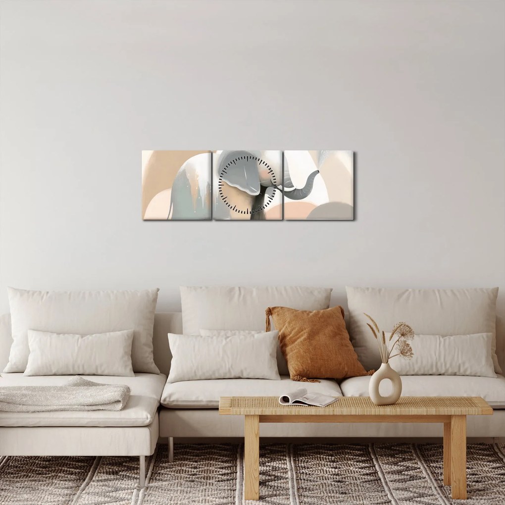 Obraz - Słoń w pastelowych kolorach (z zegarem) (90x30 cm)
