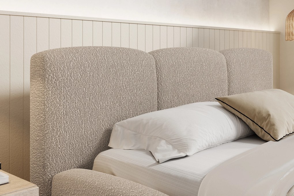 Łóżko tapicerowane Marios 180x200 z pojemnikiem - beżowa bukla Quelle 03