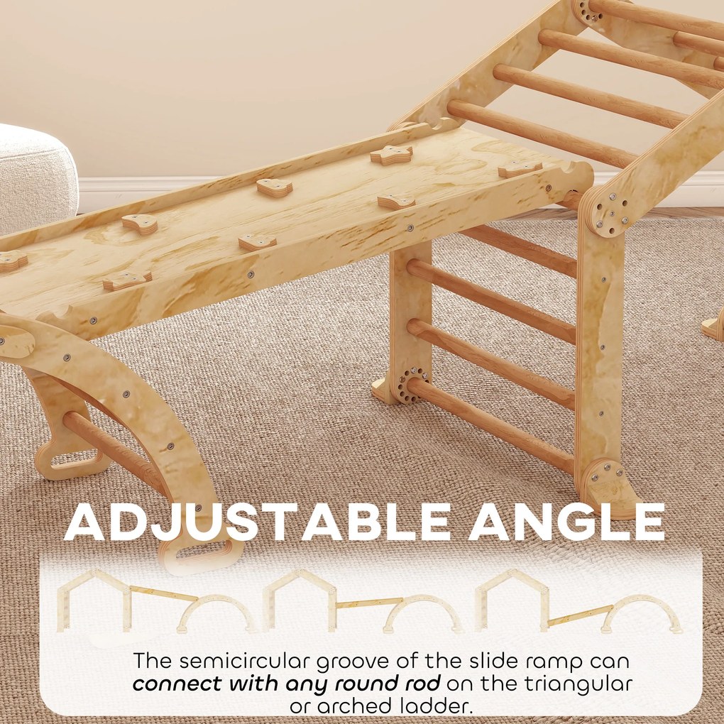 AIYAPLAY 9-w-1 drabinka wspinaczkowa do wnętrz, pochylna, zjeżdżalnia, drabinka, tablica do pisania, dla małych dzieci, drewno