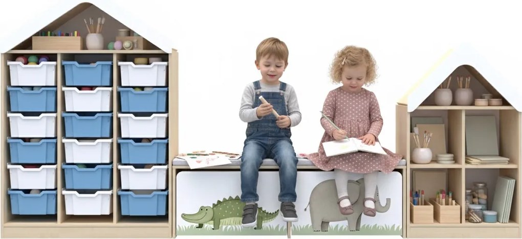 Zestaw mebli do przedszkola i żłobka, z pojemnikami Blox Nature 7
