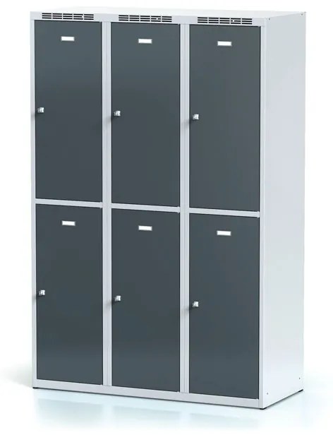 Alfa 3 Szafka skrytkowa, 6 schowków, 1800 x 1200 x 500 mm, zamek obrotowy, drzwi ciemnoszare