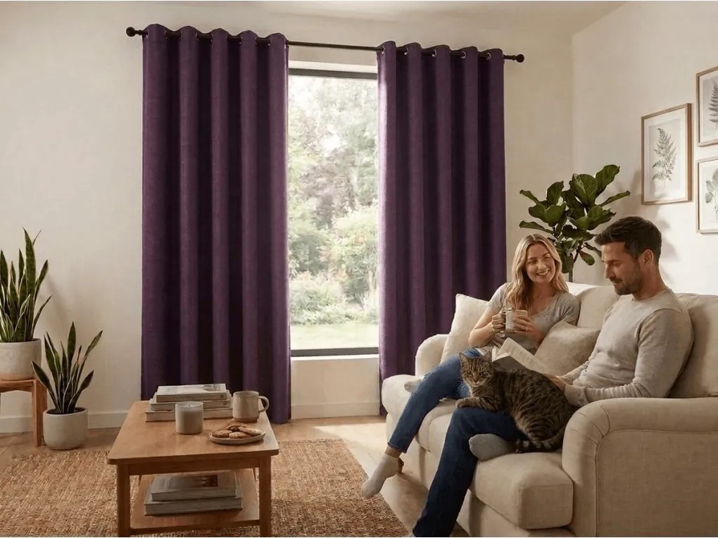 Zasłona zaciemniająca DUNES VELVET 140x250 cm, fioletowy Zawieszanie: Metalowe pierścienie