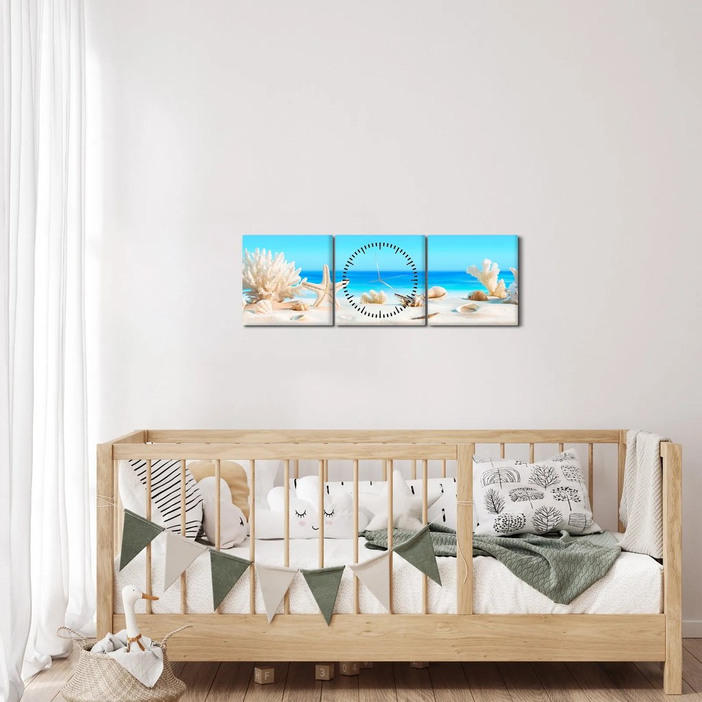 Obraz - Martwa natura z muszelkami (z zegarem) (90x30 cm)