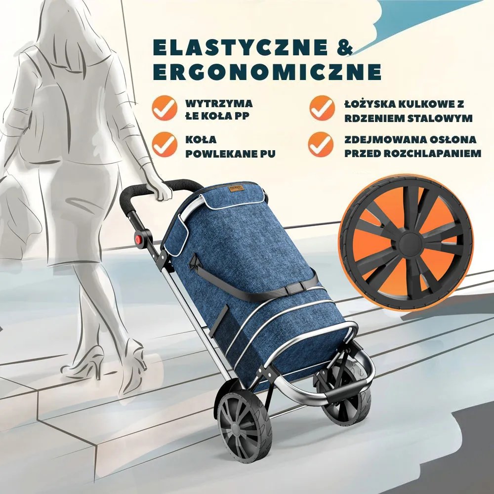 Torba na zakupy na kółkach EASY, 50l, niebieska Jurhan