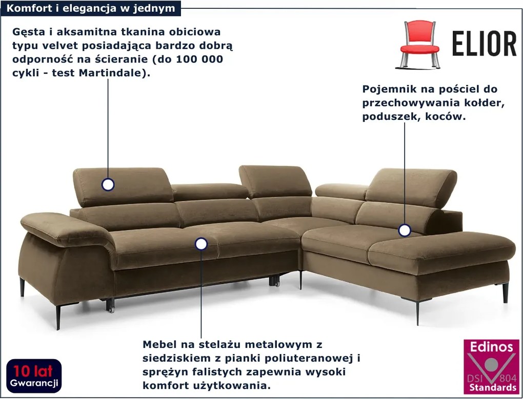 Oliwkowy narożnik nowoczesny z funkcją spania K1-R93