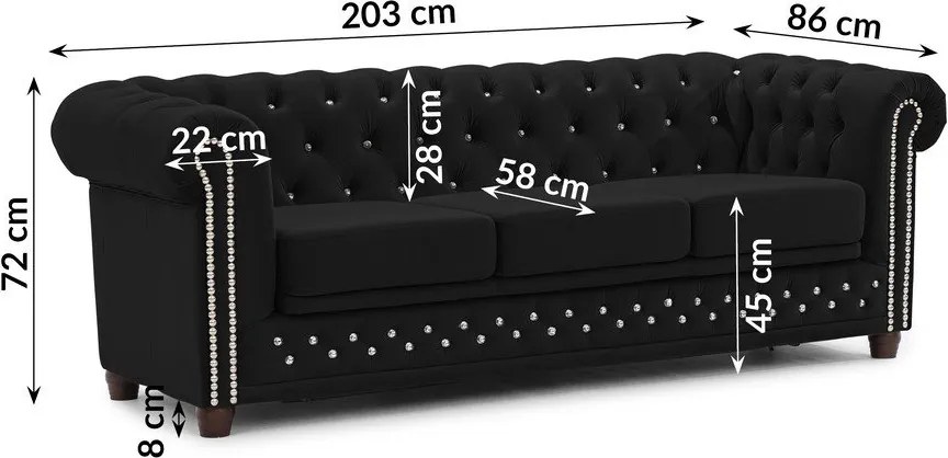 Czarna aksamitna rozkładana sofa 203 cm York Blik – Ropez