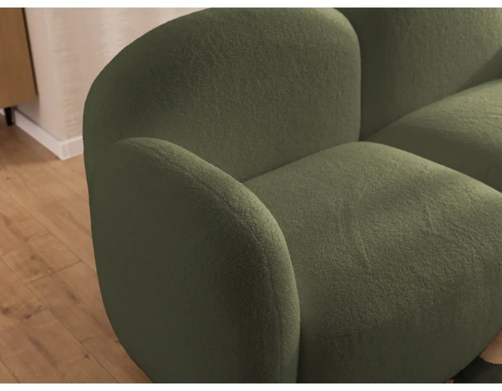 Zielony narożnik z materiału bouclé (prawostronny/z szezlongiem) Orbit – Ropez