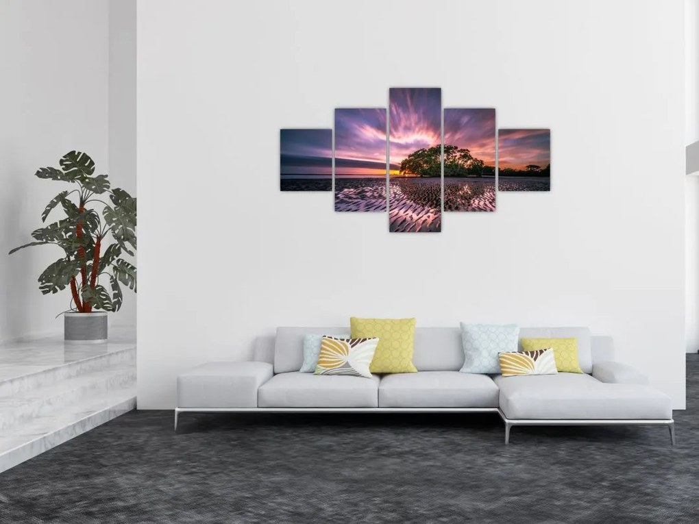 Obraz plaży o zachodzie słońca (125x70 cm)