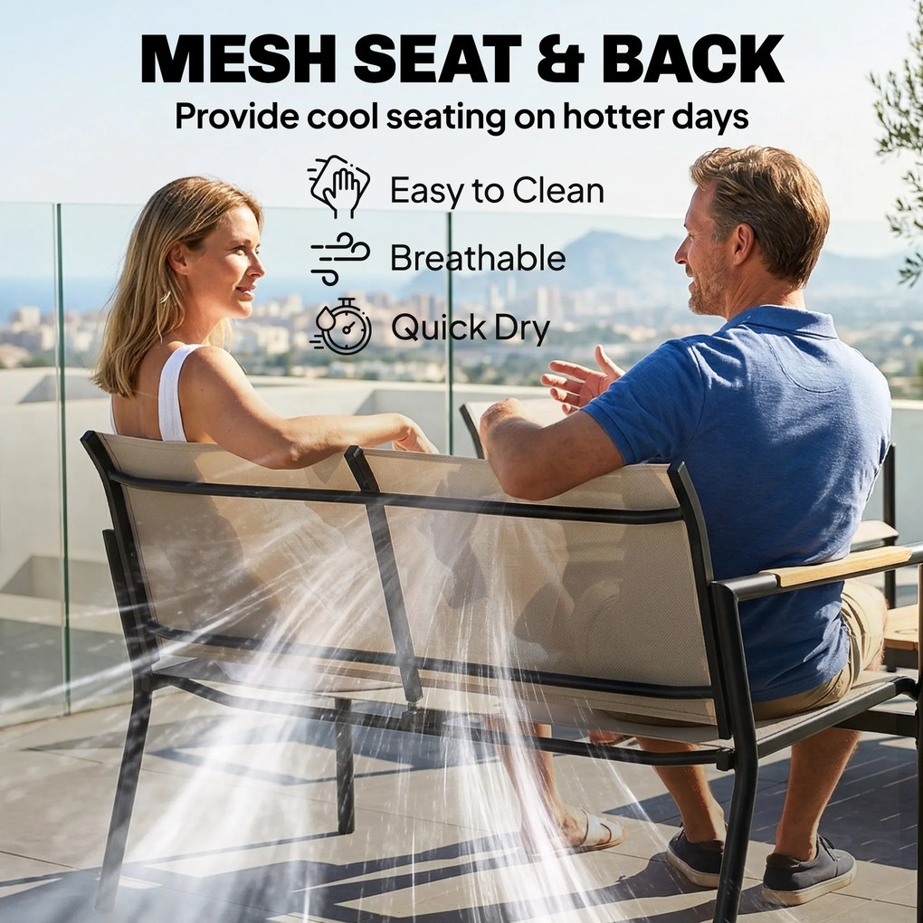 Outsunny Zestaw Mebli Ogrodowych dla 4 Osób Oddychający z 2-osobową Sofą, 2 Fotelami i Metalowym Stołem | Aosom PL