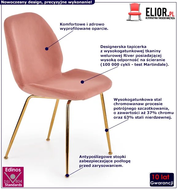Różowe tapicerowane krzesło glamour - Salto
