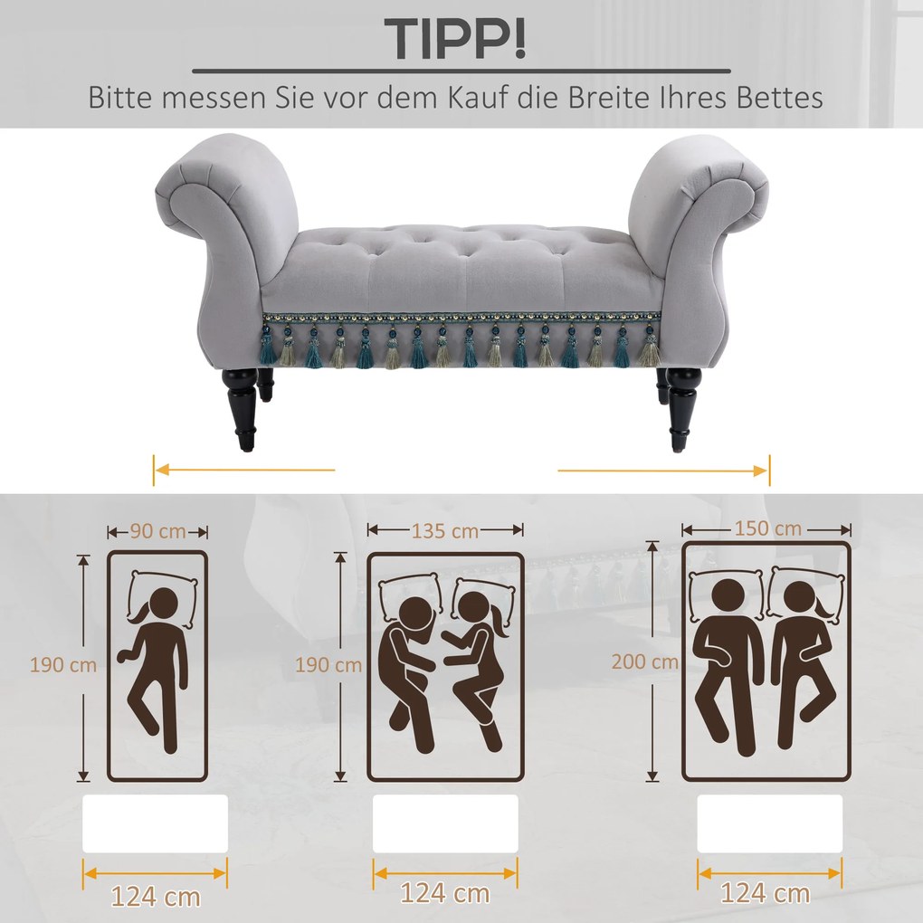 HOMCOM Luksusowa ławka tapicerowana otomana drewno kauczukowe poliester kolor szara