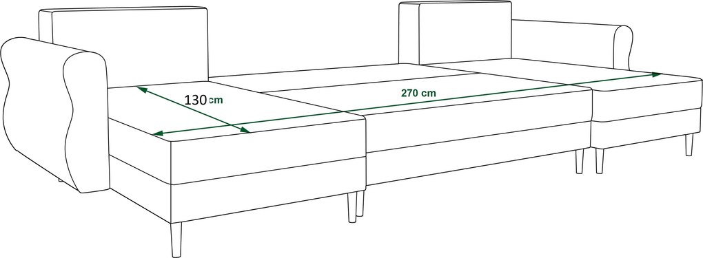 PROMOCJA Rozkładany narożnik w kształcie U SILVIANO 300x140 cm, szary + 2 poduszki GRATIS II. jakość