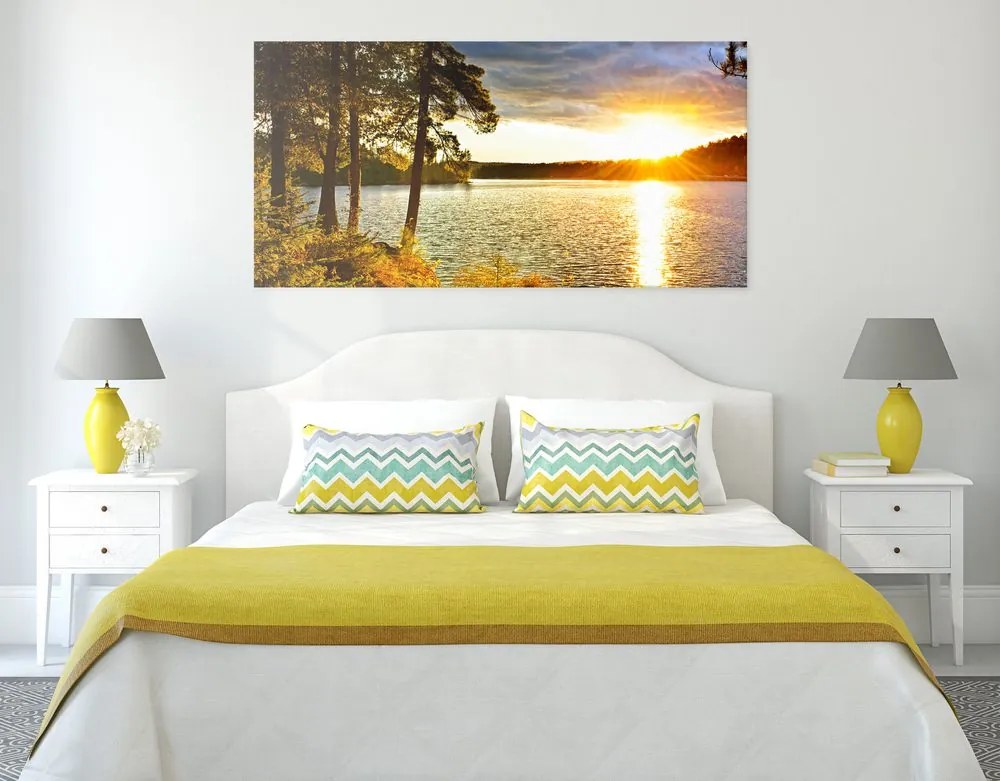 Obraz zachód słońca nad jeziorem