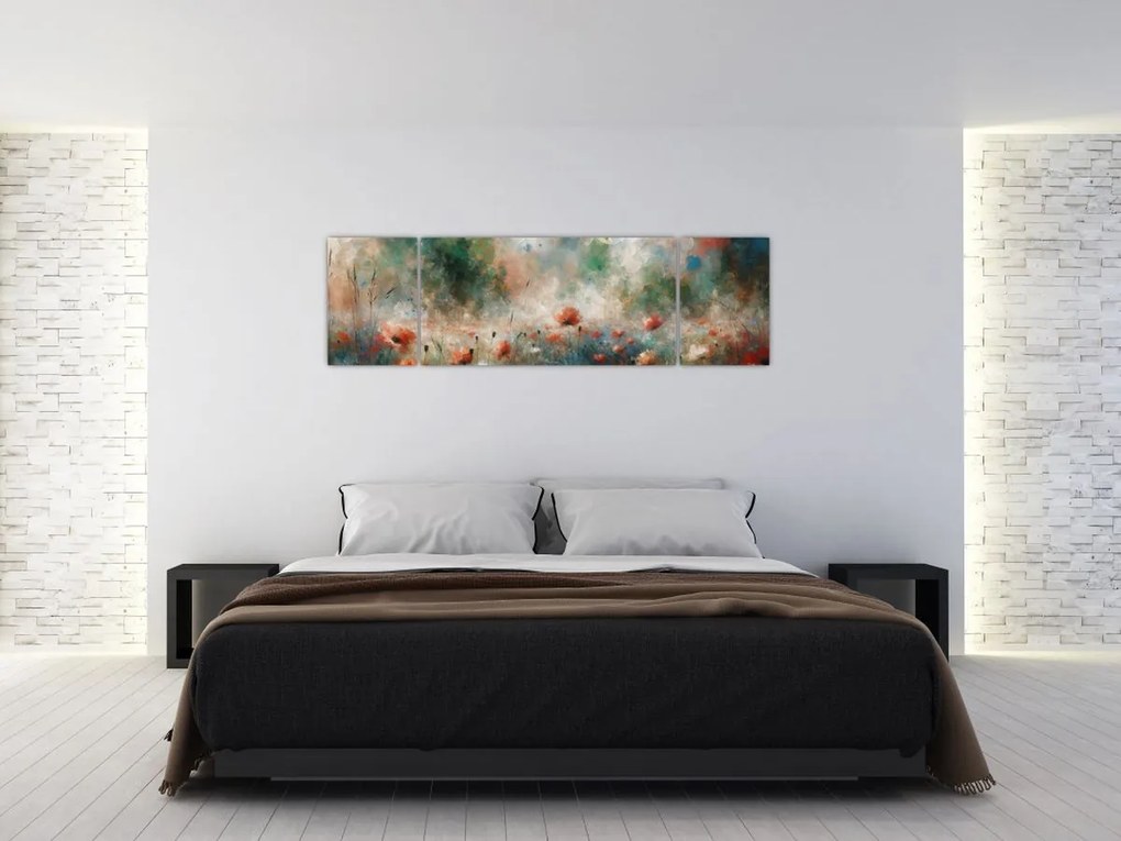 Obraz – Abstrakcja pola z makami (170x50 cm)