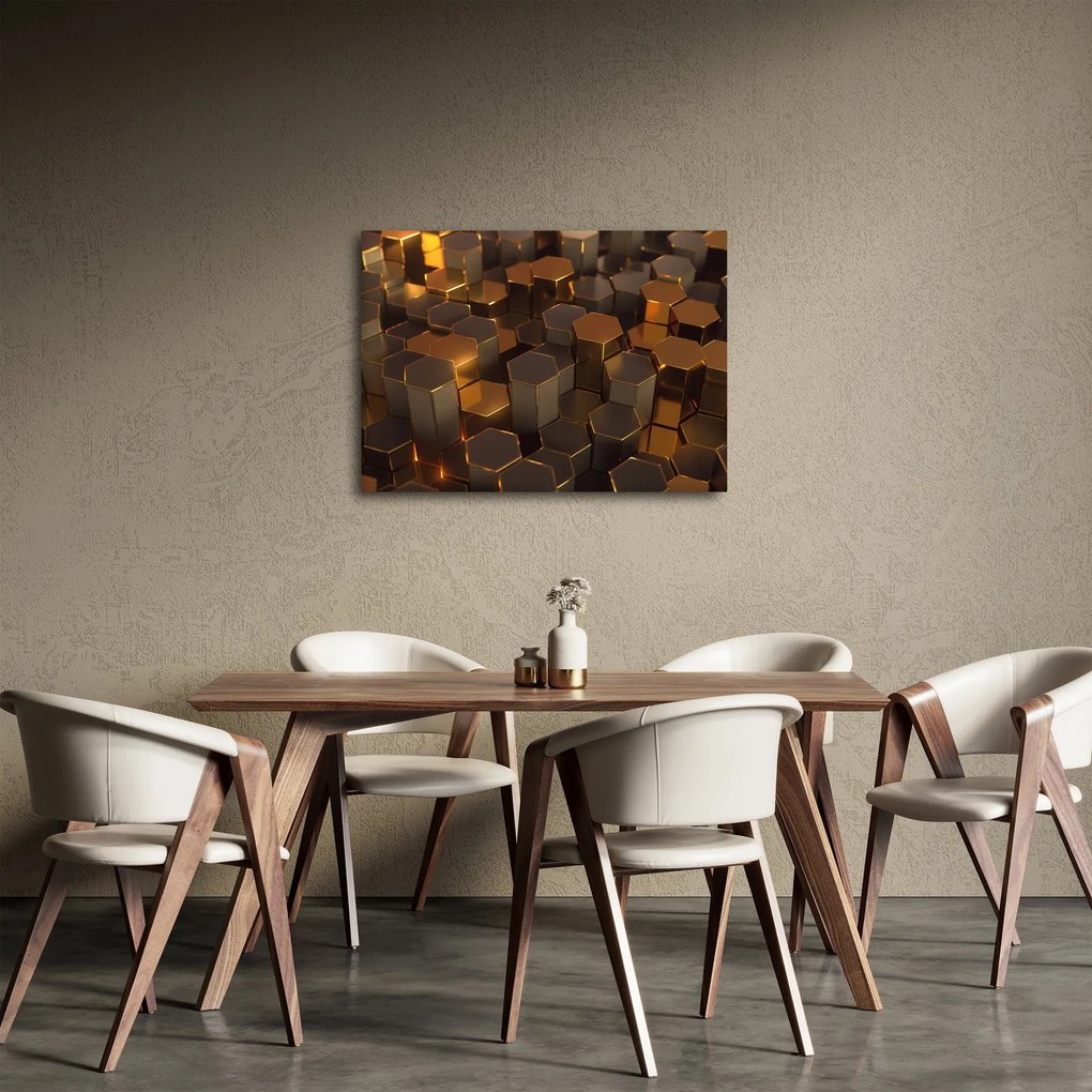 Obraz - Sześciokąty z brązu (70x50 cm)
