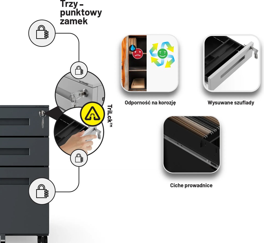 Kontenerek pod biurko KATE 390 x 600 x 500 mm, antracytowy