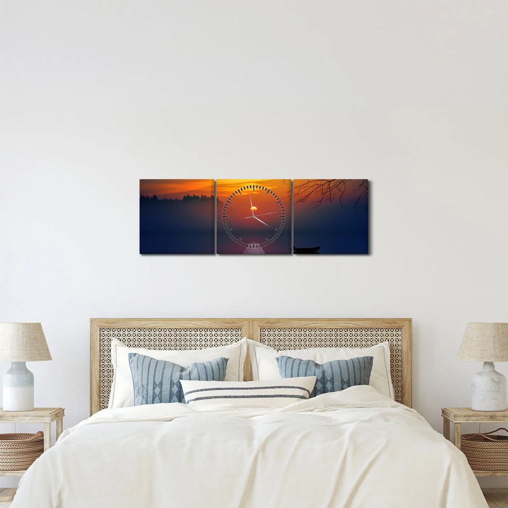 Obraz mostu o zachodzie słońca (z zegarem) (90x30 cm)