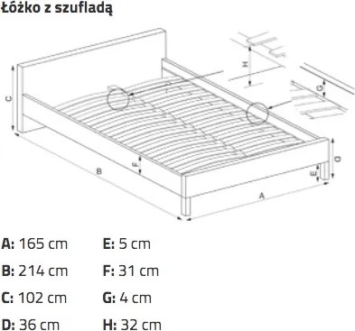 Łóżko sypialniane w wezgłowiem z ozdobnymi przeszyciami Valery