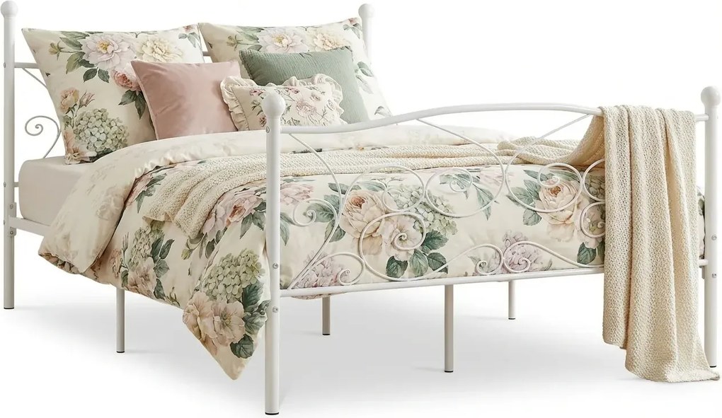 Białe rustykalne łóżko małżeńskie 160x200 cm R0-S95