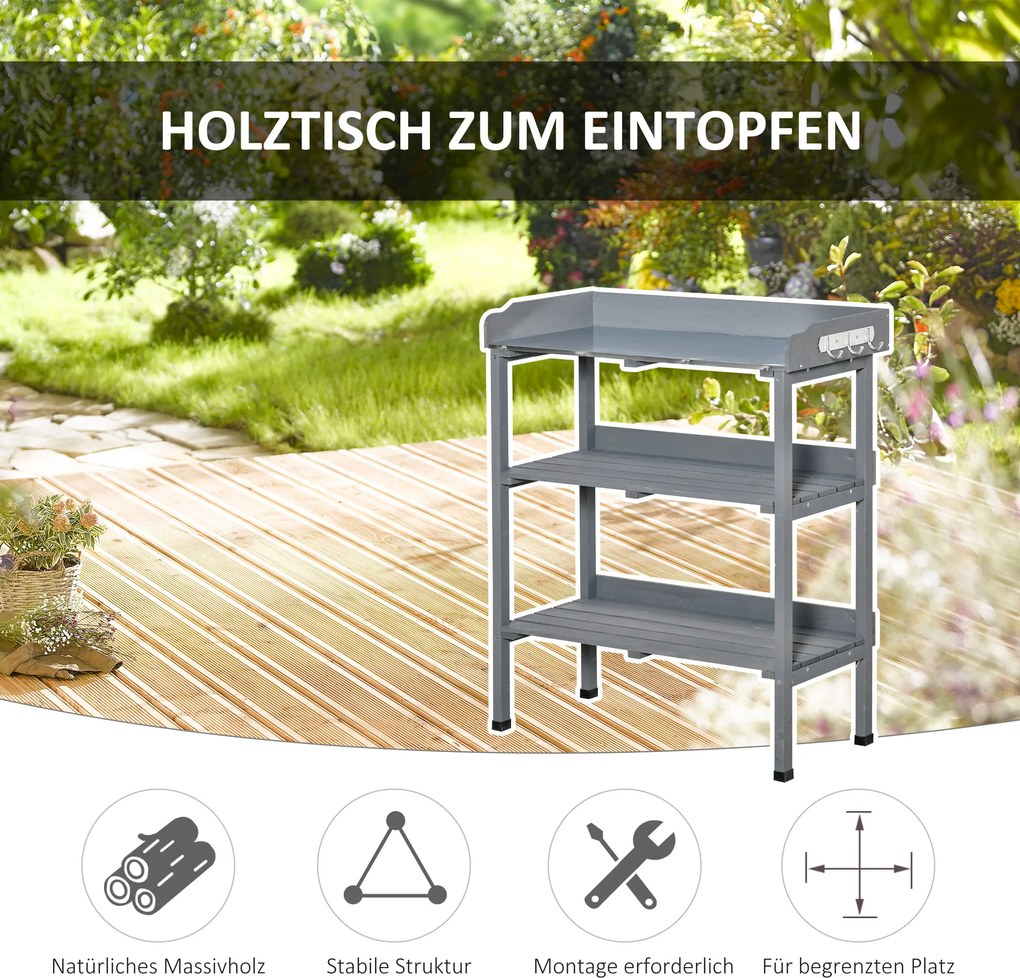 Outsunny stół ogrodniczy do roślin szary metalowa powierzchnia robocza 76x37x89cm | Aosom PL