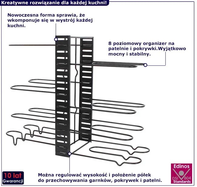 Stojący organizer na patelni i pokrywki Varax 6X