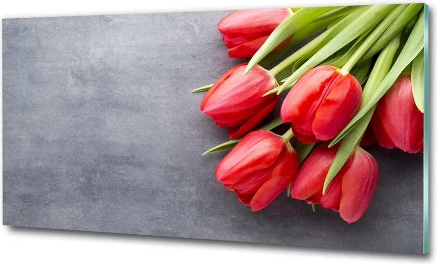 Foto obraz szklany Czerwone tulipany
