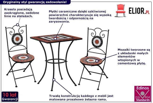 Pomarańczowo-biały 3-cz. mozaikowy zestaw mebli – Farren