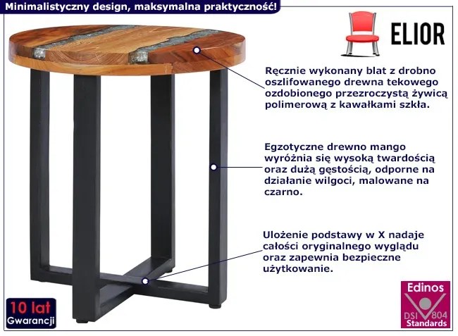 Stolik kawowy z drewna z kawałkami szkła w żywicy - Gimmer