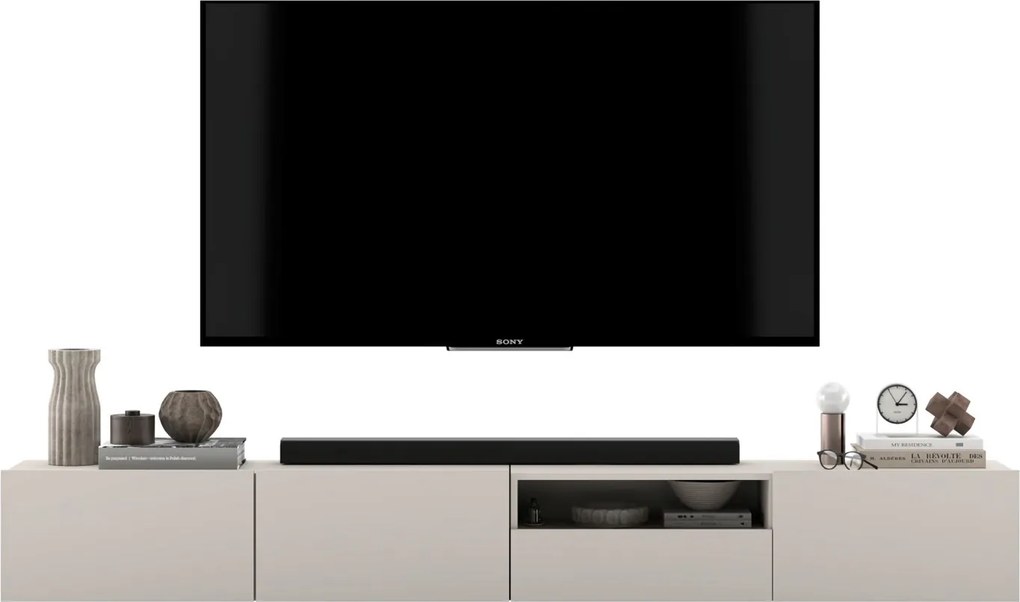 Podwójna szafka RTV Enjoy 240 cm z półką i szufladą, wisząco stojąca, kaszmir mat