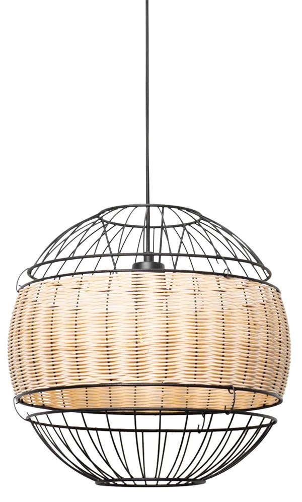 Orientalna lampa wisząca czarna z rattanem 38 cm - EmirKolonialny Oswietlenie wewnetrzne