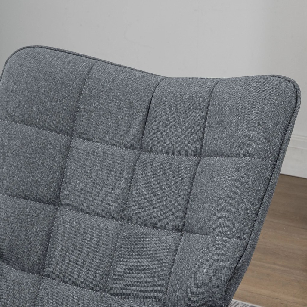 HOMCOM Krzesło Bujane z Podnóżkiem, Komfortowe, do 130 kg, Wygląd Lnu, 64x89x90 cm, Szary