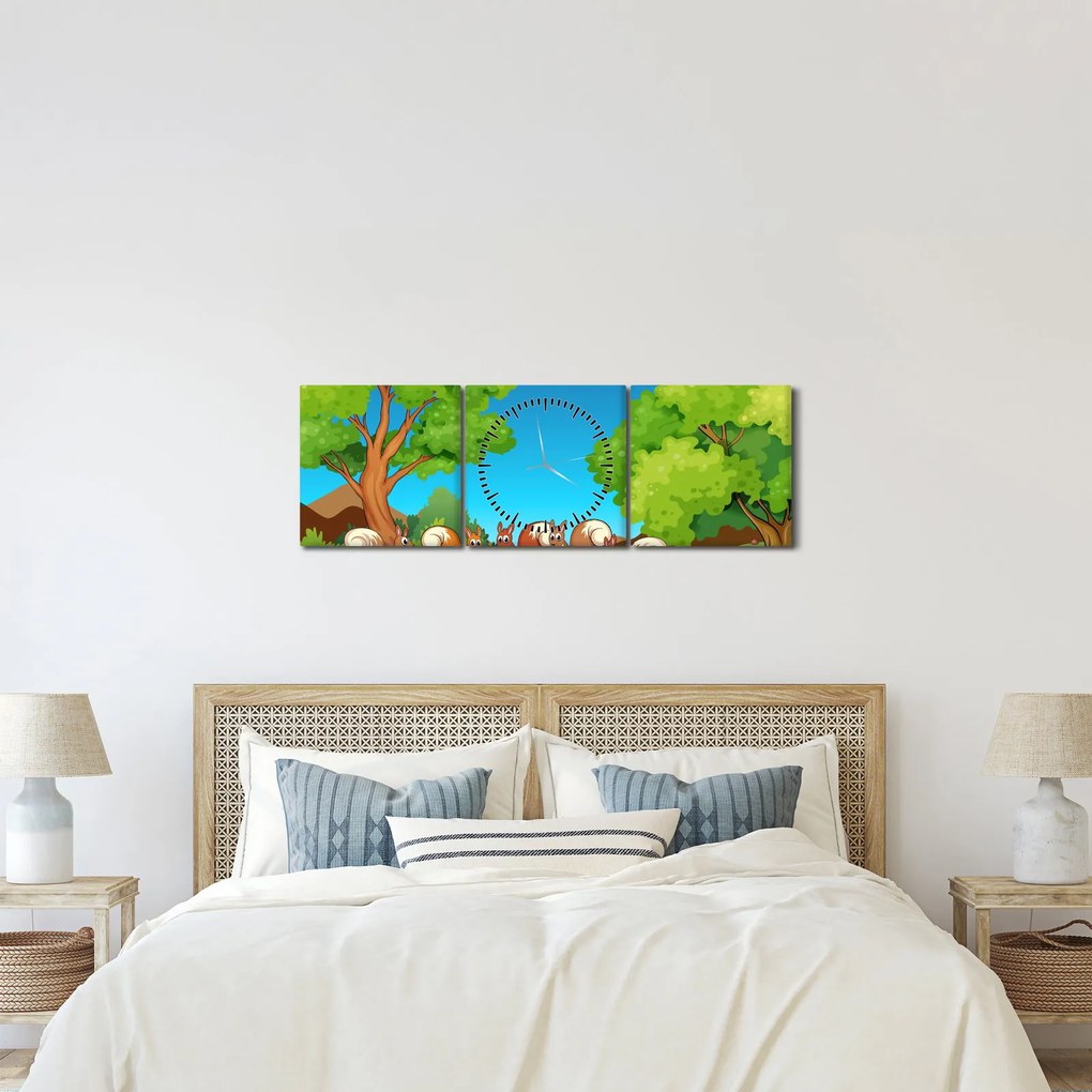 Obraz - Wesołe wiewiórki (z zegarem) (90x30 cm)