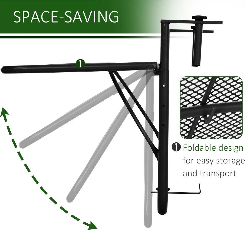 Outsunny Stół Wiszący Balkonowy Kwadratowy Regulowana Wysokość Metalowy Czarny 60x565x45cm | Aosom PL