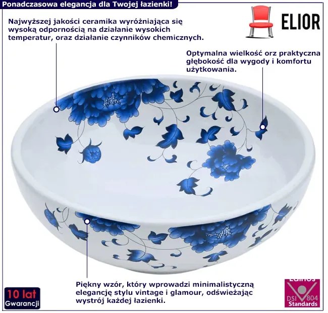 Biało-niebieska umywalka nablatowa E4-K68