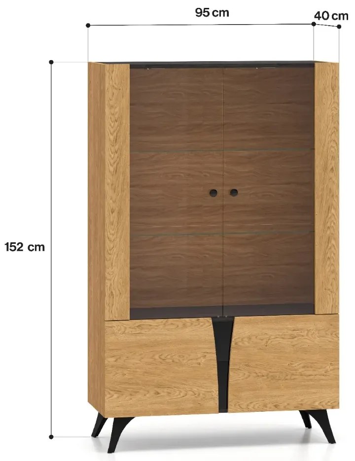Witryna niska HESTIA 2W2D 95cm dąb/czarna ML MEBLE