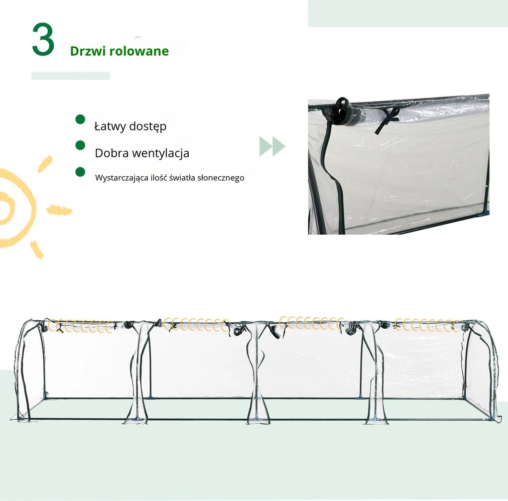 Outsunny Szklarnia z folii z drzwiami, grządka wczesna, stal PVC