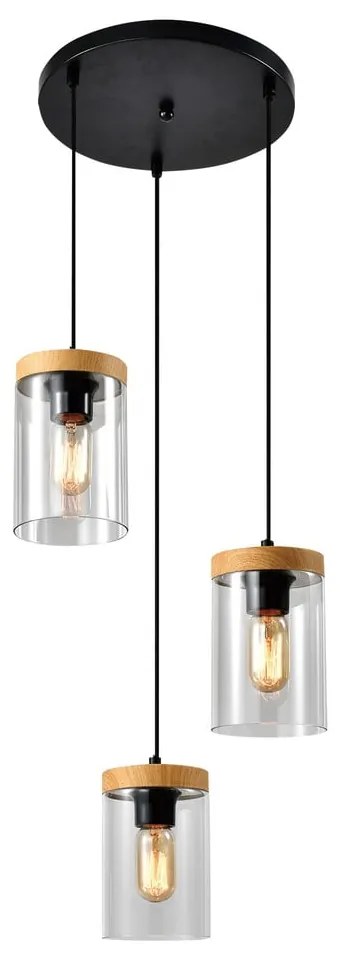 Czarno-naturalna lampa wisząca ze szklanym kloszem ø 12 cm Wels – Candellux Lighting