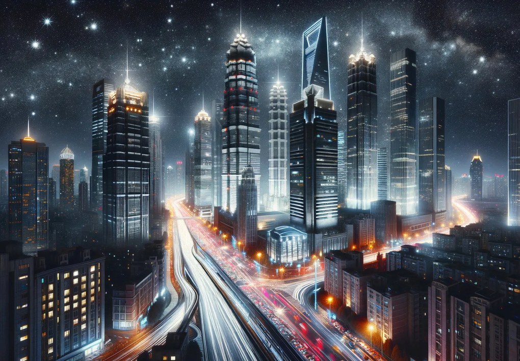 Fototapeta - Nocna metropolia (196x136 cm)