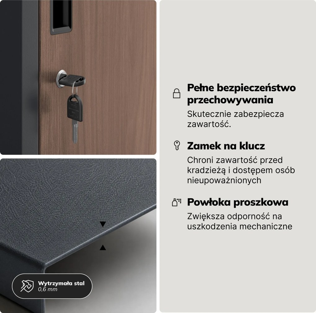 Szafka BHP ubraniowa, pracownicza, pojedyncza, 2 skrytki z drążkiem, antracytowa/orzech, 316,5x1850x450 mm: IGOR 1 Plus Eco Design