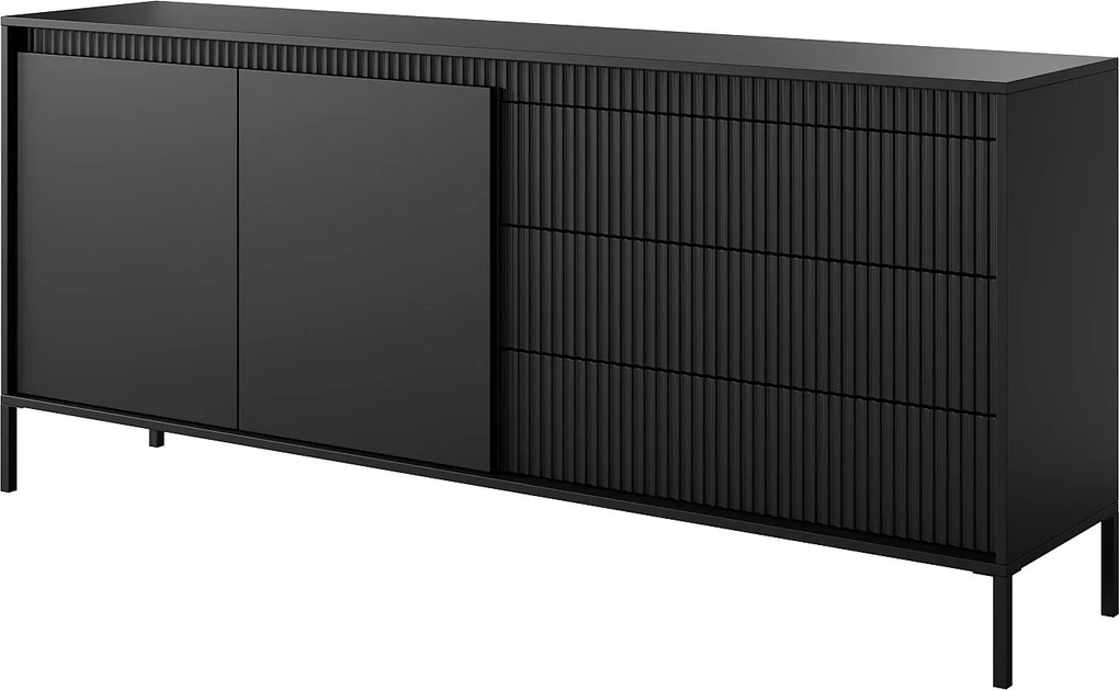 Komoda: 3 szuflady, 2 drzwi, czarna, 81,4 x 187,1 x 39,5 cm