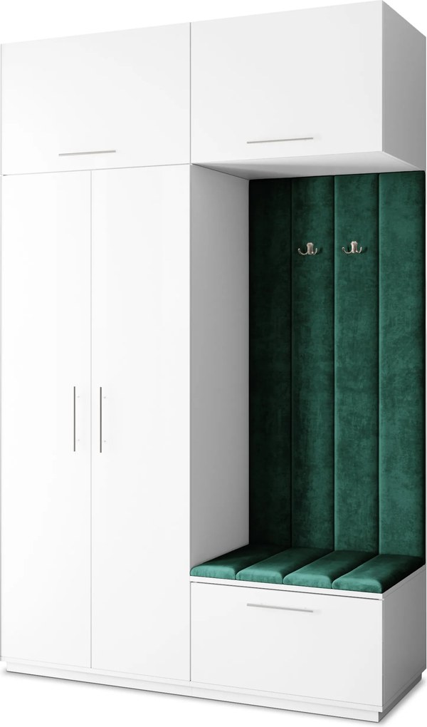 Masseno Garderoba REMA 150/240/60 cm Nowoczesna Szafa do Przedpokoju Biała, MONOLITH 37 (Butelkowa zieleń)