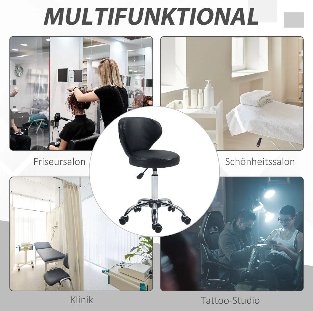 HOMCOM Salonowy taboret w wyglądzie skóry, regulowany na wysokość, do 120 kg, stalowa konstrukcja, Czarny