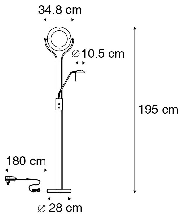 Nowoczesna stalowa lampa podłogowa z ramieniem do czytania, w tym LED i ściemniaczem - Divo Nowoczesny Oswietlenie wewnetrzne