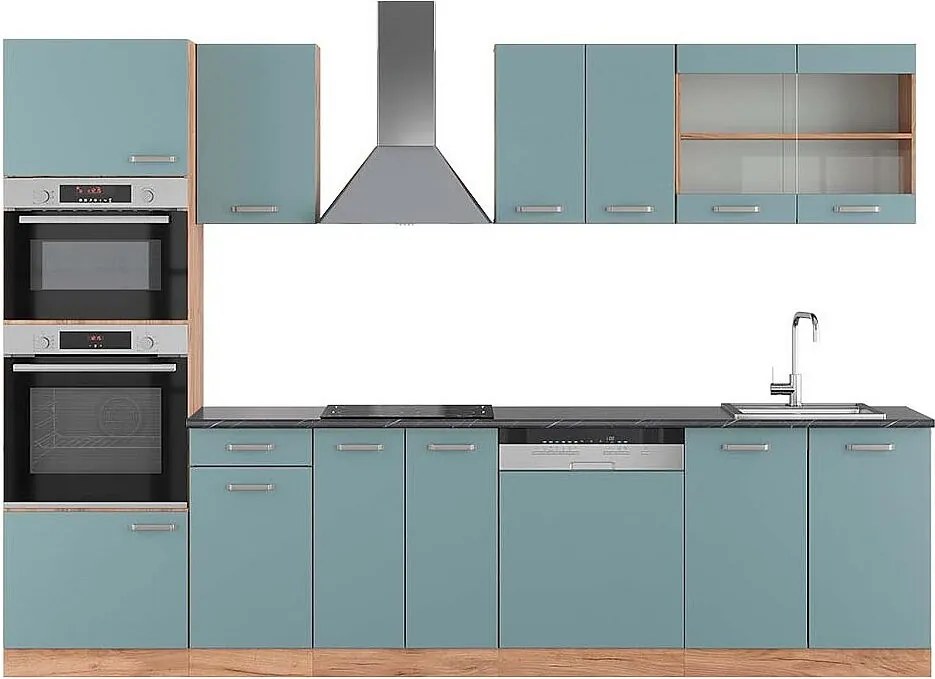 Aneks kuchenny niebiesko-szary/złoty dąb 300x60x81.6 r-line