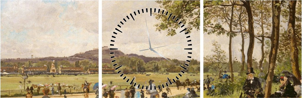 Obraz - French 19th Century, Race Course at Longchamps, reprodukcje (z zegarem) (90x30 cm)