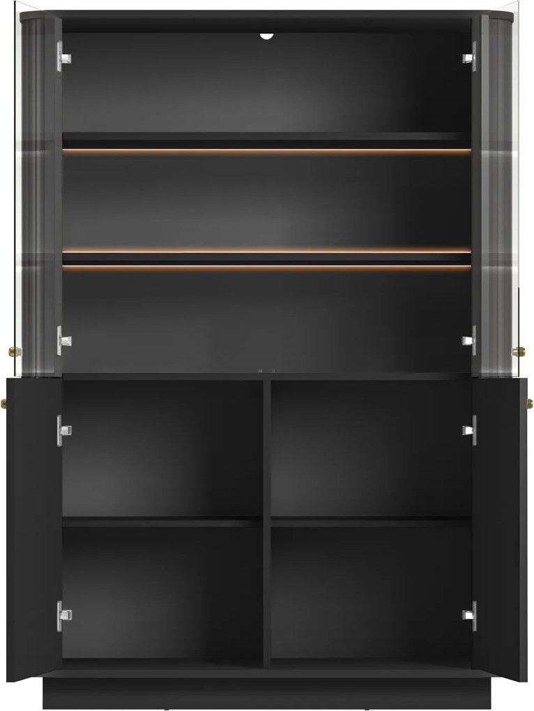 Witryna Vesper 103 cm czterodrzwiowa na cokole - czarny / złote uchwyty