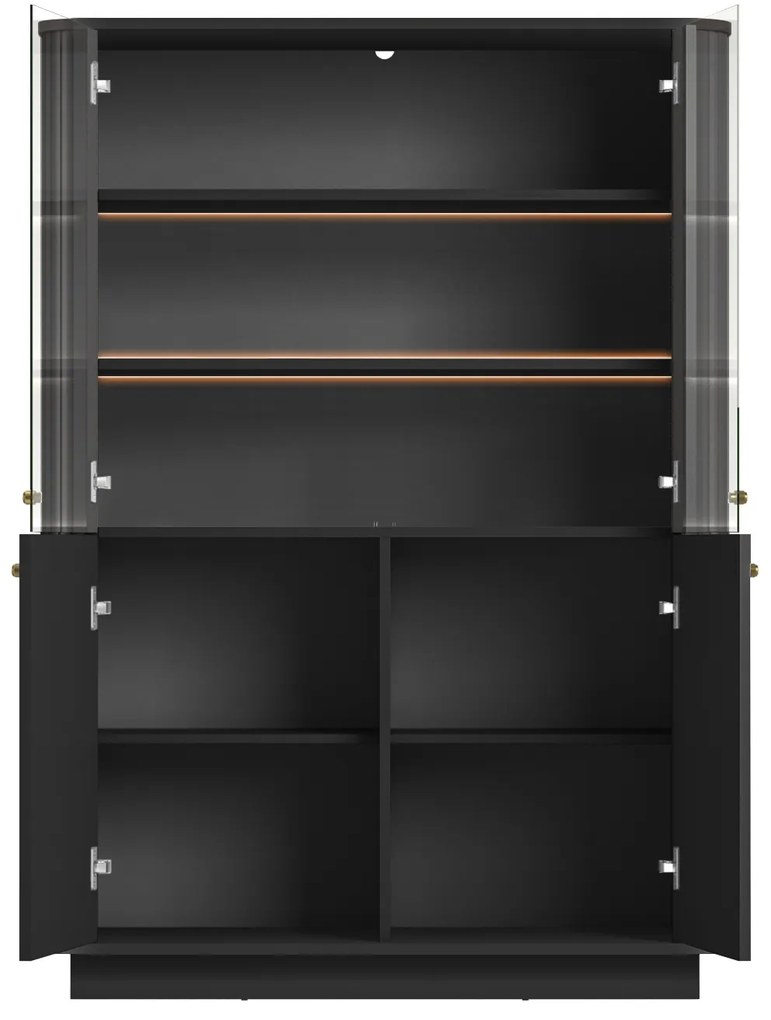 Witryna Vesper do salonu na cokole - czarny / złote uchwyty